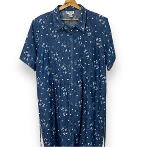 Robbie Bee Ditzy Flower 90s Y2K Denim Maxi Dress Belted Shirt Dress Size 24W